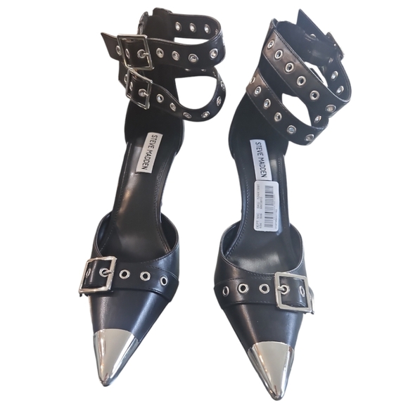 🔥ONLY TODAY🔥Steve Madden Black Shoes Buckle Detail Pointed Toe Stiletto sz 8.5 - Picture 2 of 11